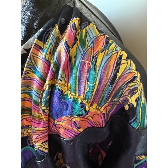 VTG 80s Judith Anne Creations Leather Bat Sleeve Floral Sequin Bomber Jacket - Picture 7 of 14